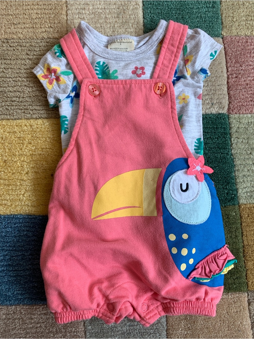 0-3M Tropical Bird Romper Set Floral Toucan